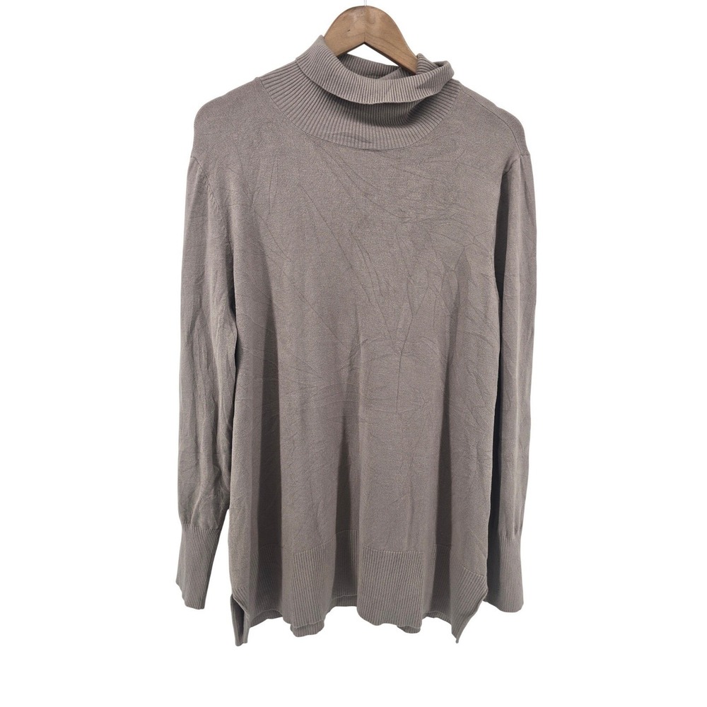 Soft Surroundings Taupe Turtleneck Tunic Sweater Large Viscose Knit Super Soft